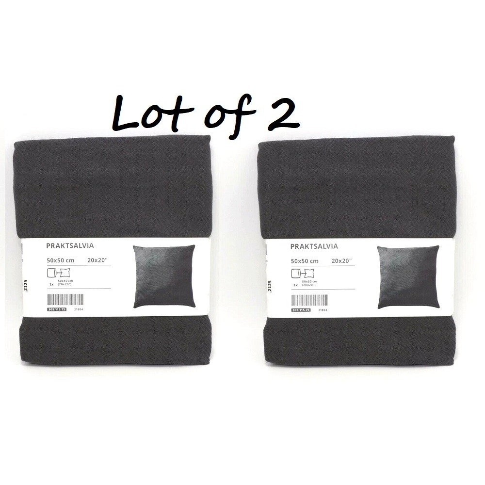 LOT of 2 IKEA PRAKTSALVIA Cushion Cover Anthracite  20x20" New 305.115.75